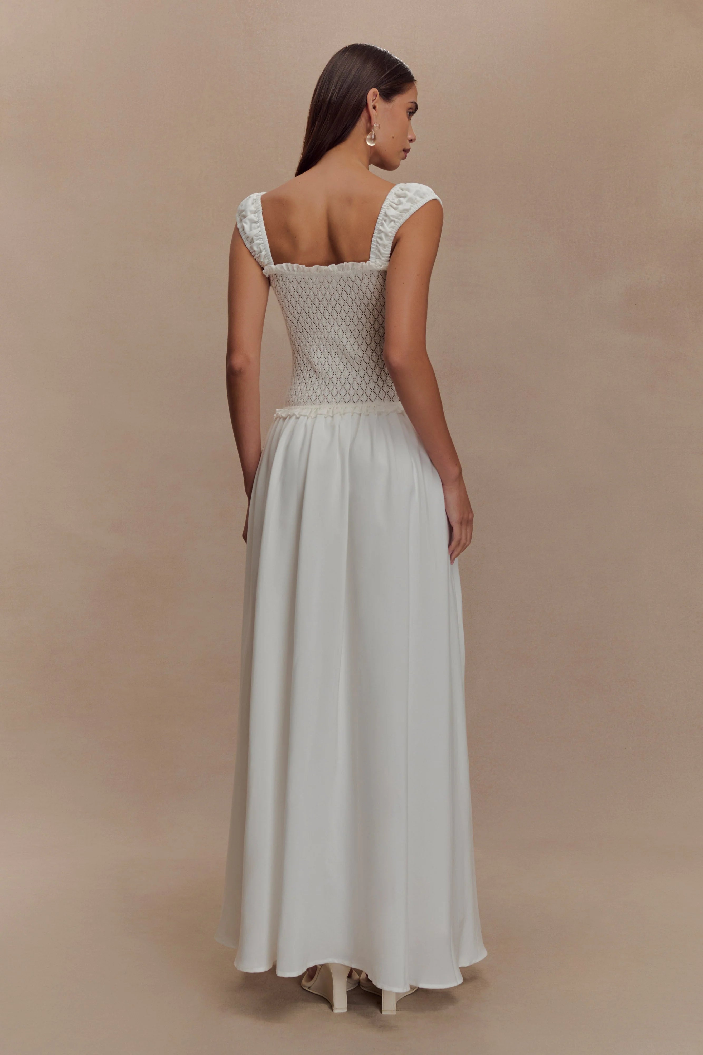 Tahlia Pointelle Knit Midi Dress White