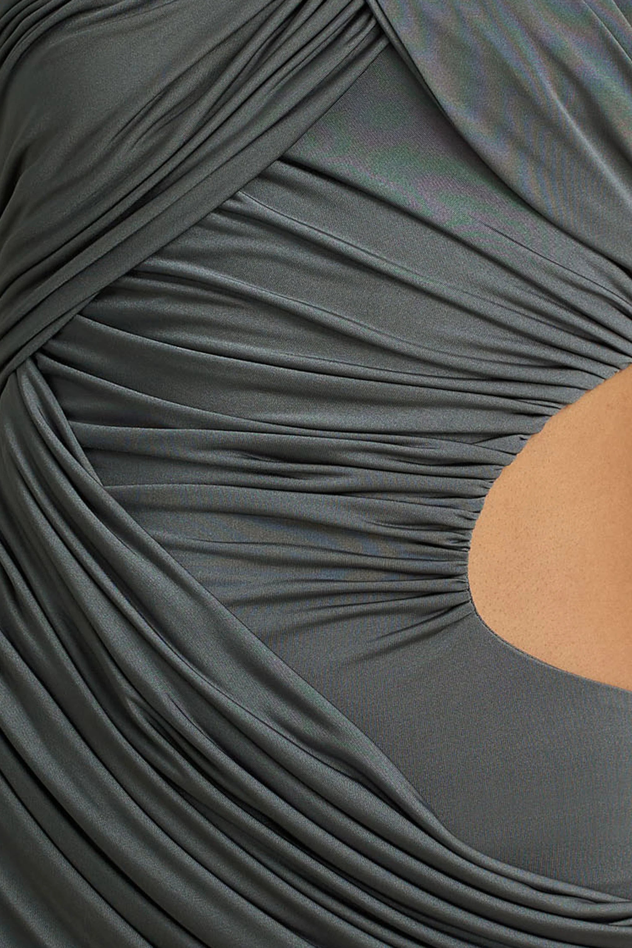 Serefine Grey Asymmetric Neck Maxi Dress With Body Cut Out