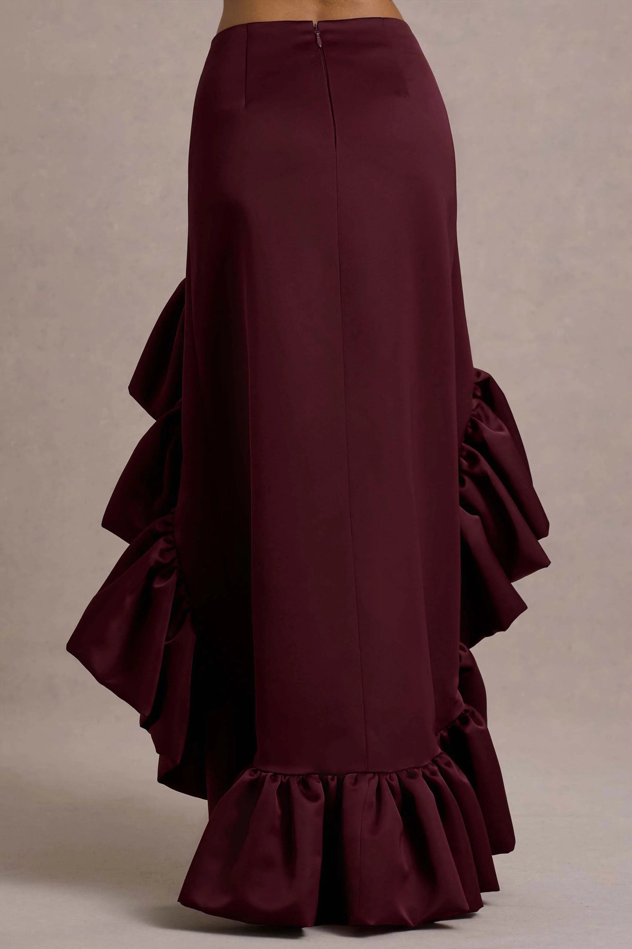 Ruby Merlot Satin High Low Maxi Skirt