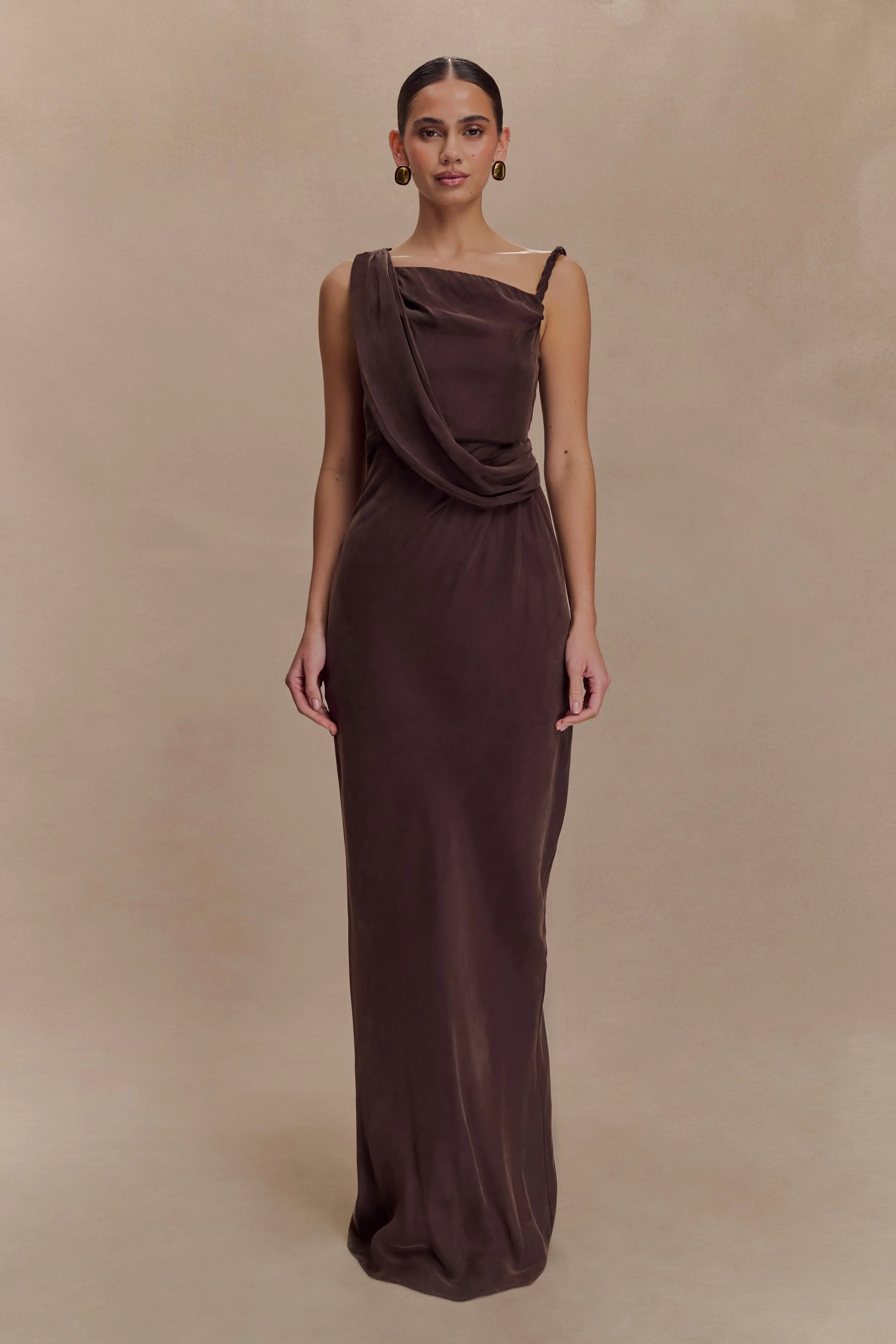 Lorieanne Draped Maxi Dress Dark Chocolate