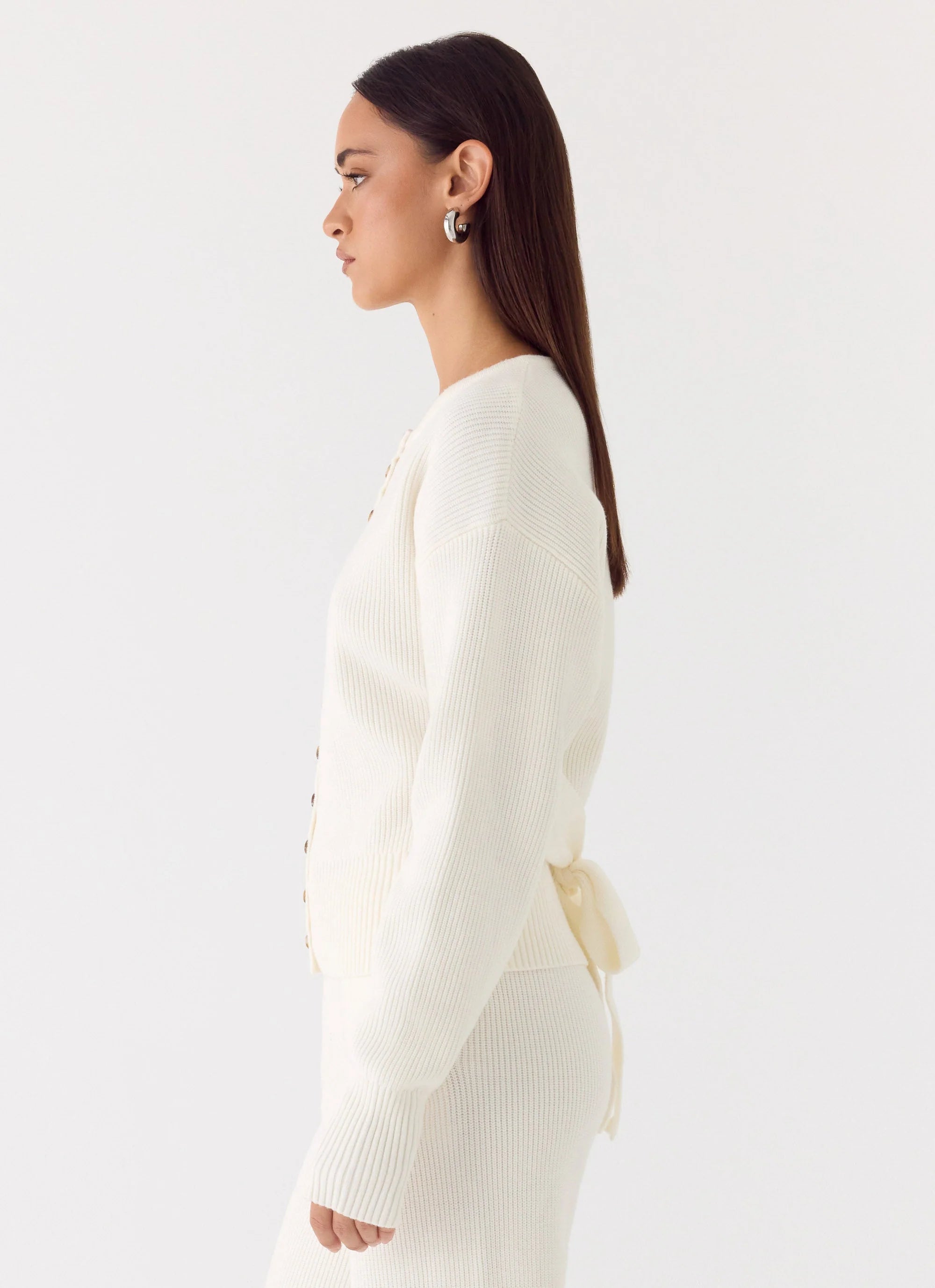 Harrison Cinched Knit Cardigan Ivory