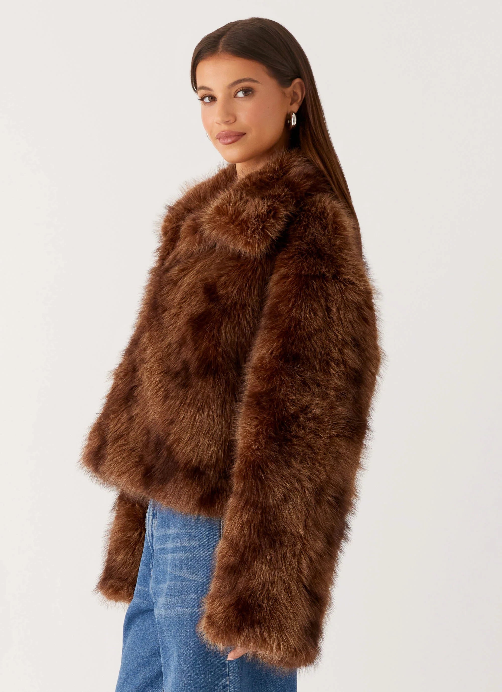 Miccy Cropped Faux Fur Coat Chocolate
