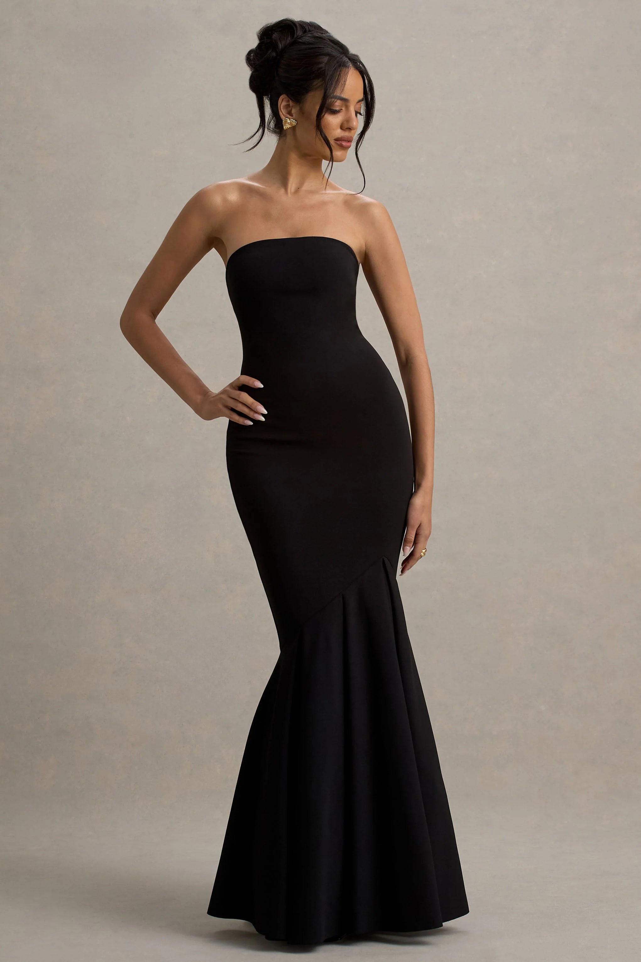 Angela Black Bandeau Fishtail Maxi Dress