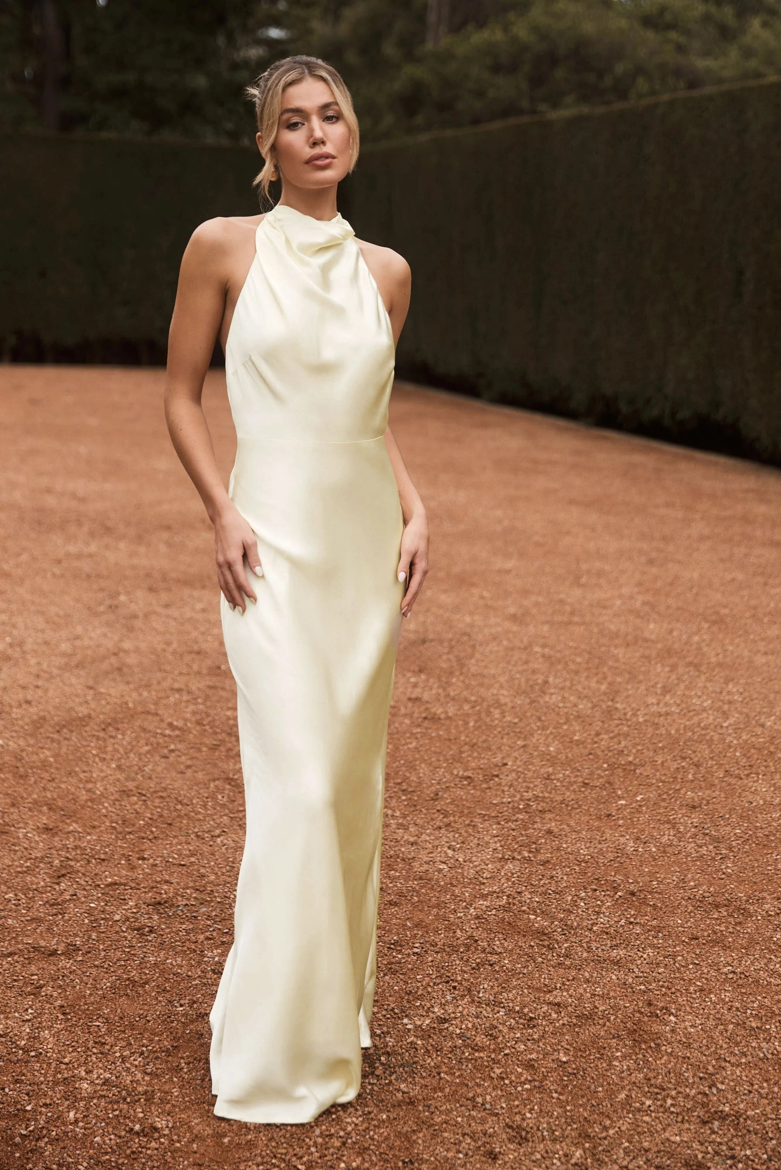 Esther Iridescent Satin Cowl Maxi Dress Lemon Sorbet