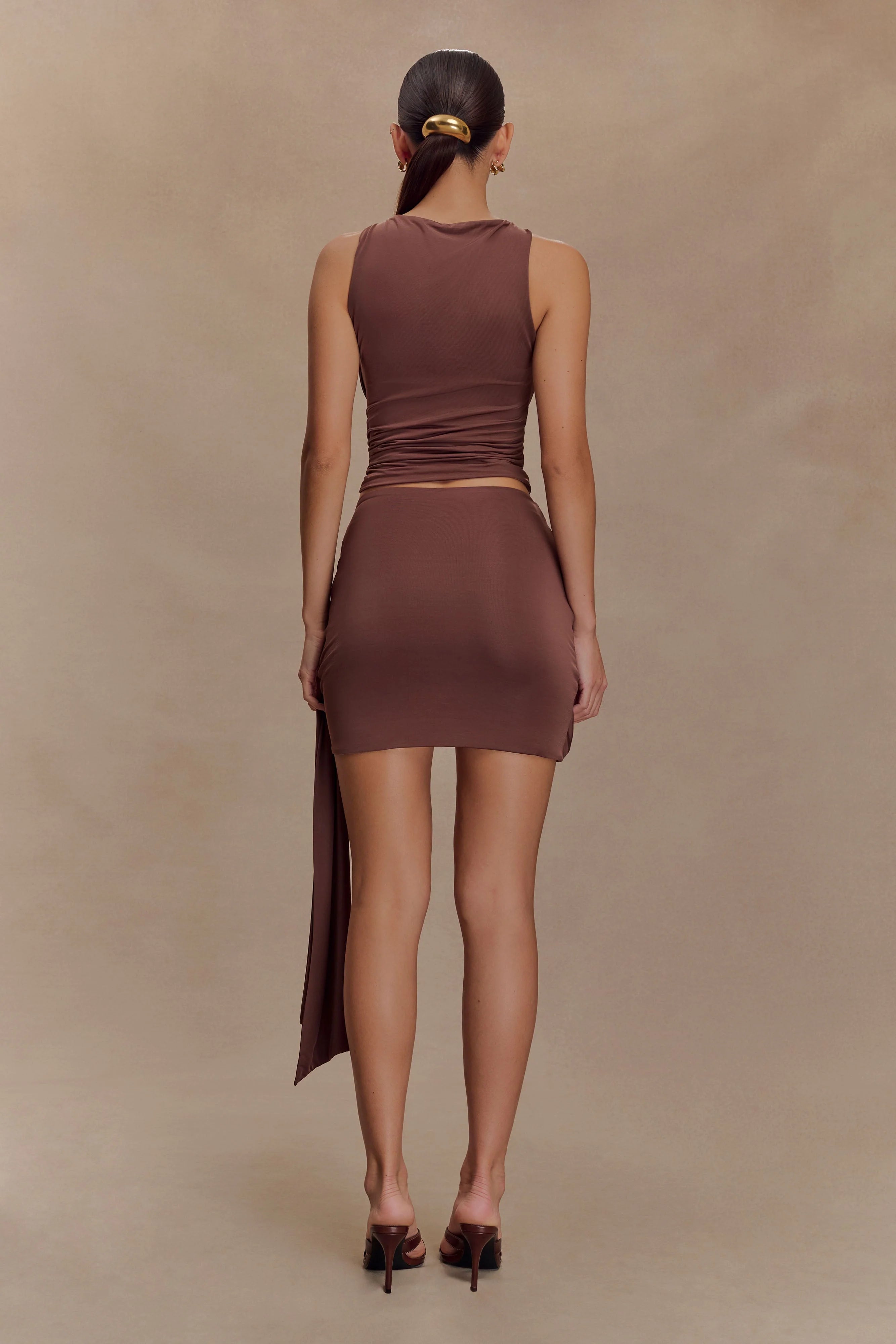 Alicent Slinky Beaded Mini Skirt Chocolate