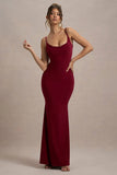 Francoise Berry Cowl Neck Backless Maxi Dress With Lace Insert