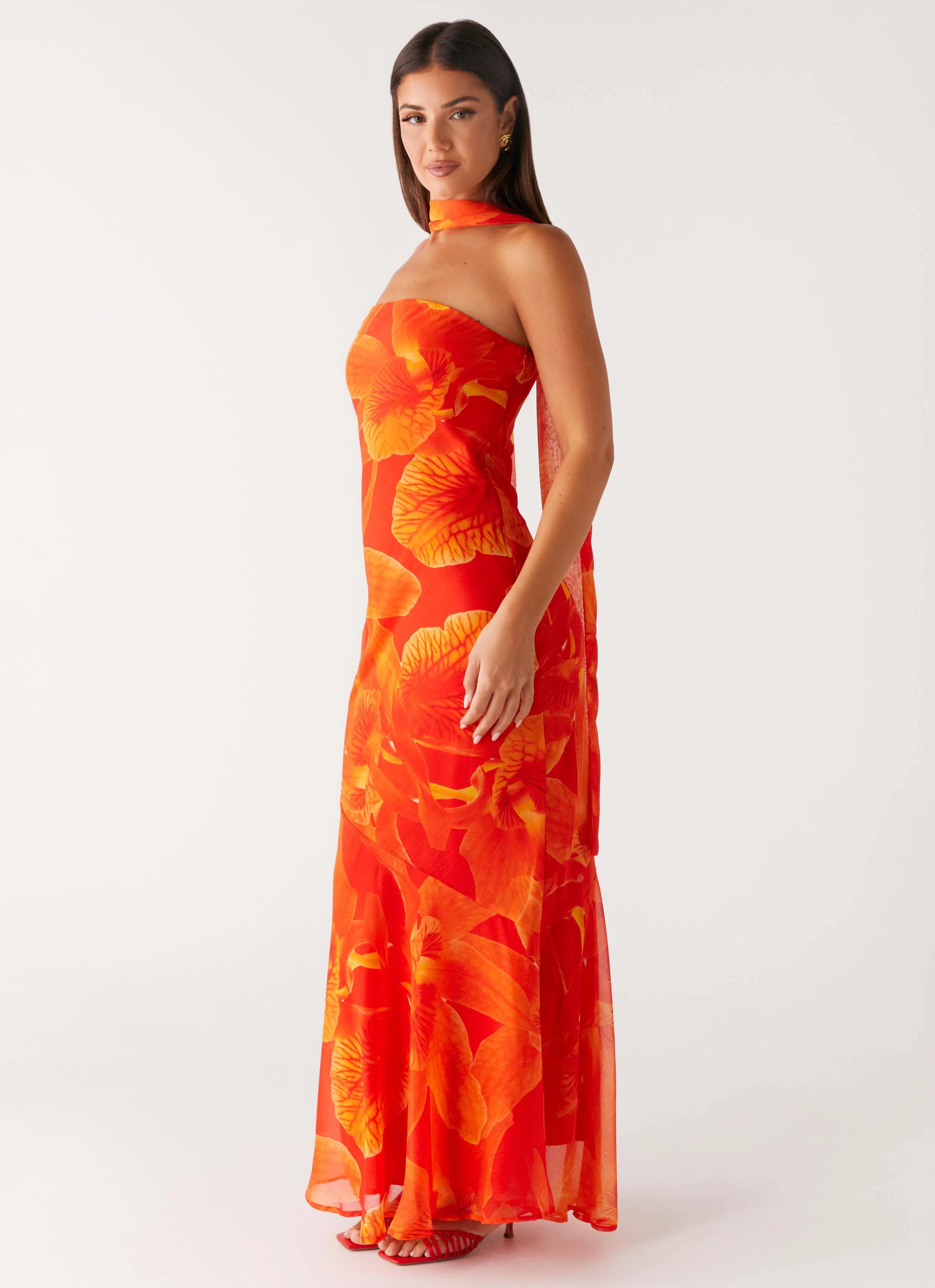 Under The Pagoda Maxi Dress Orange Floral