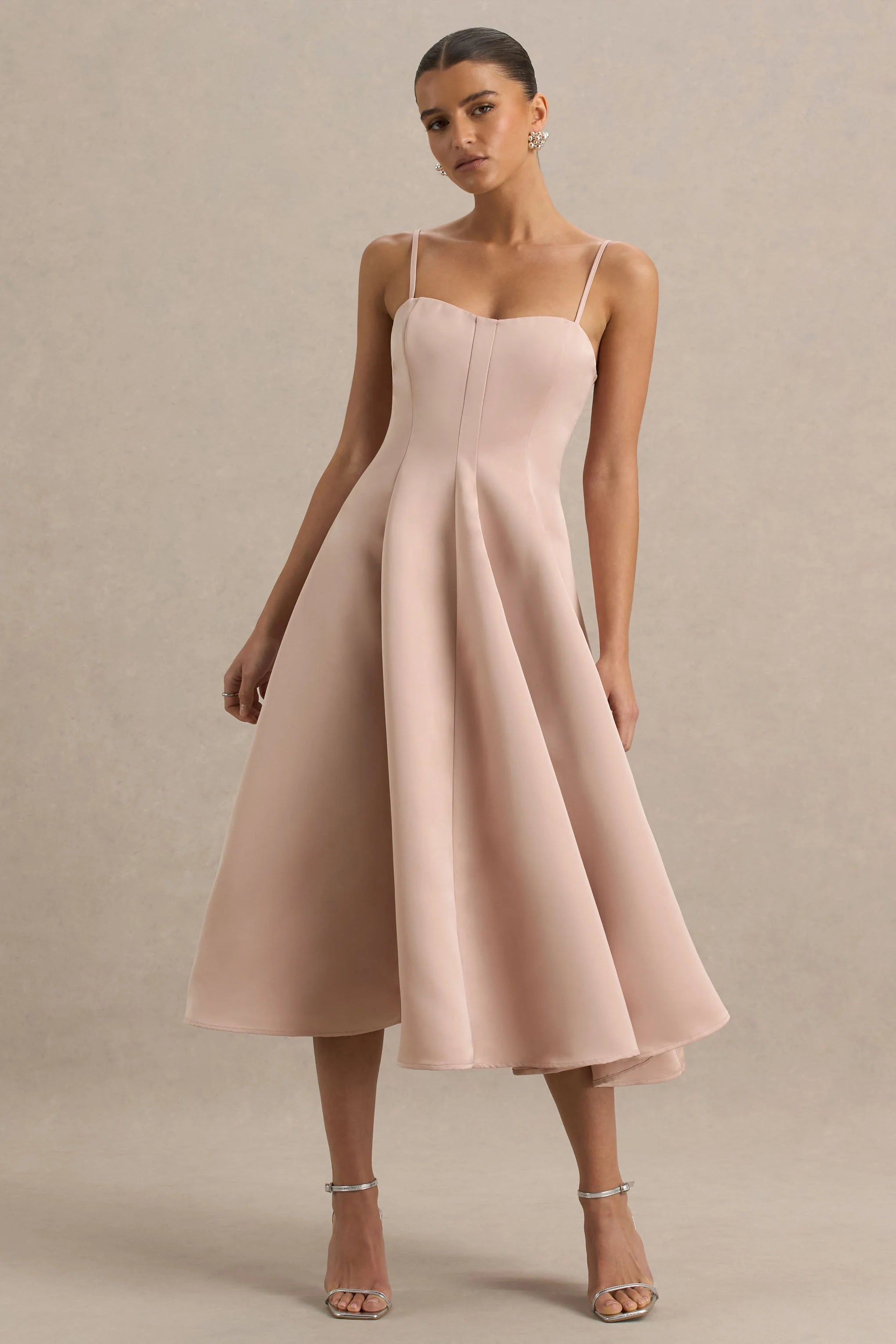 Mally Rose Pink Satin Sweetheart A Line Midi Dress