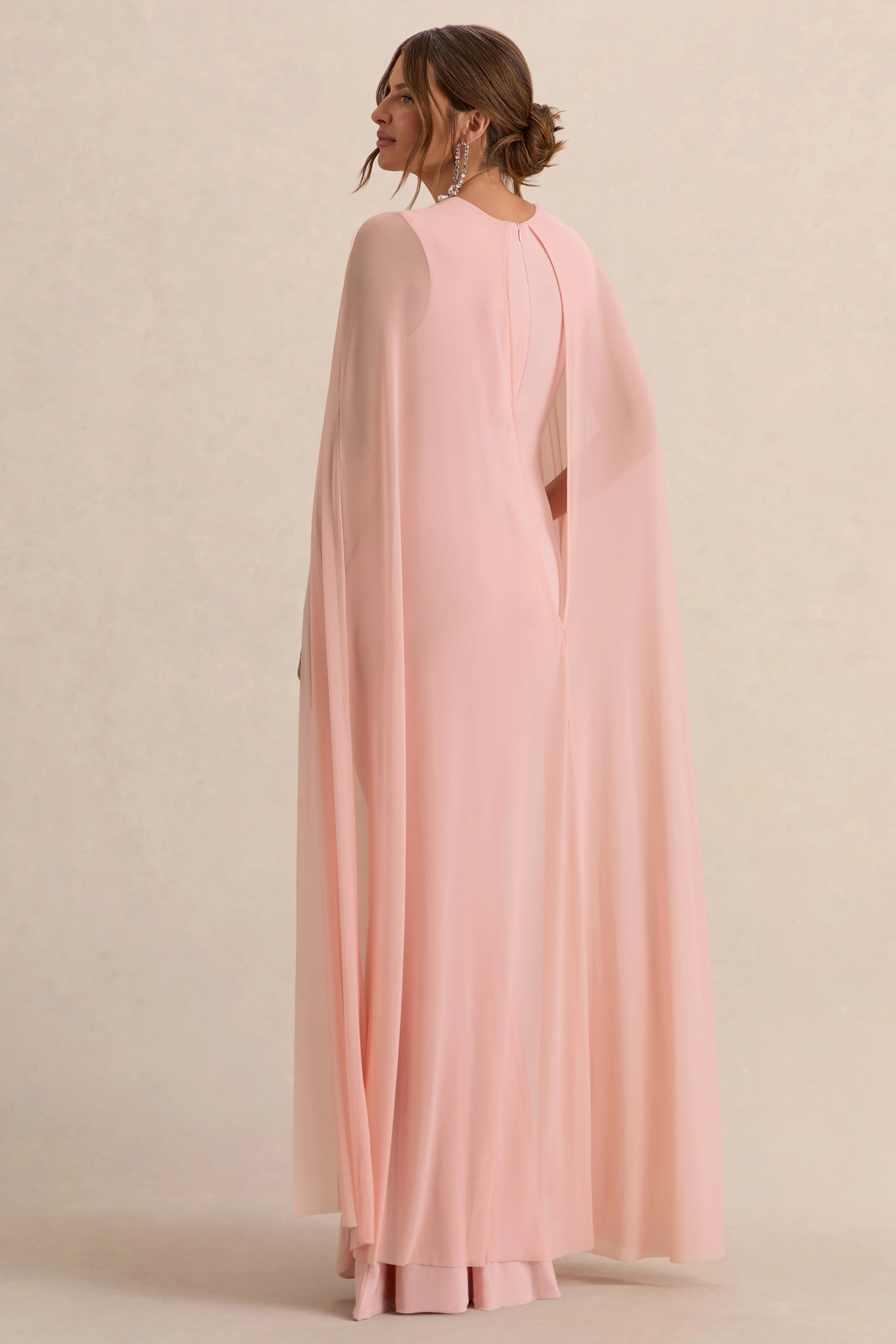 Currant Pink Crew Neck Maternity Maxi Dress With Cape