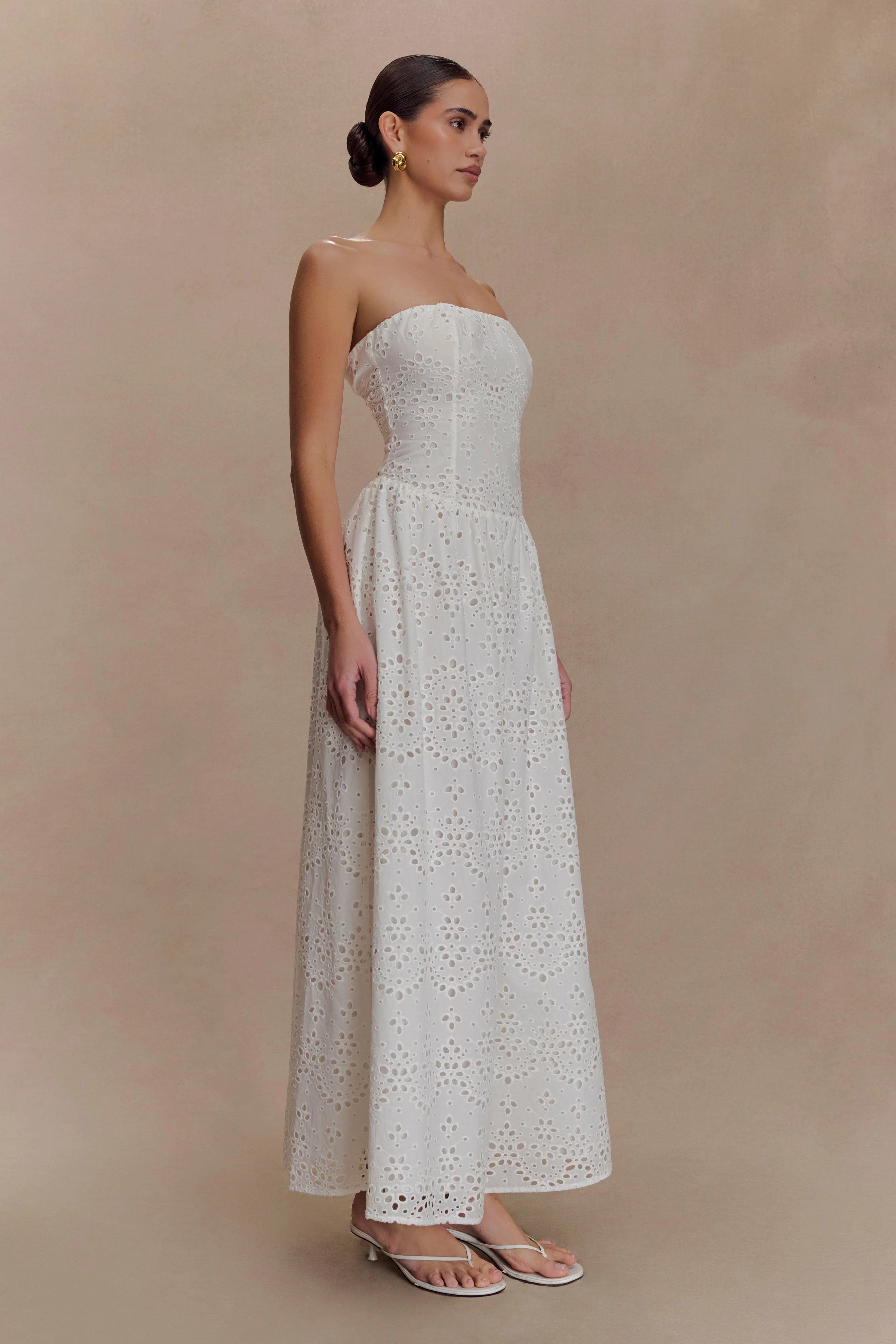 Maureen Broderie Strapless Maxi Dress White