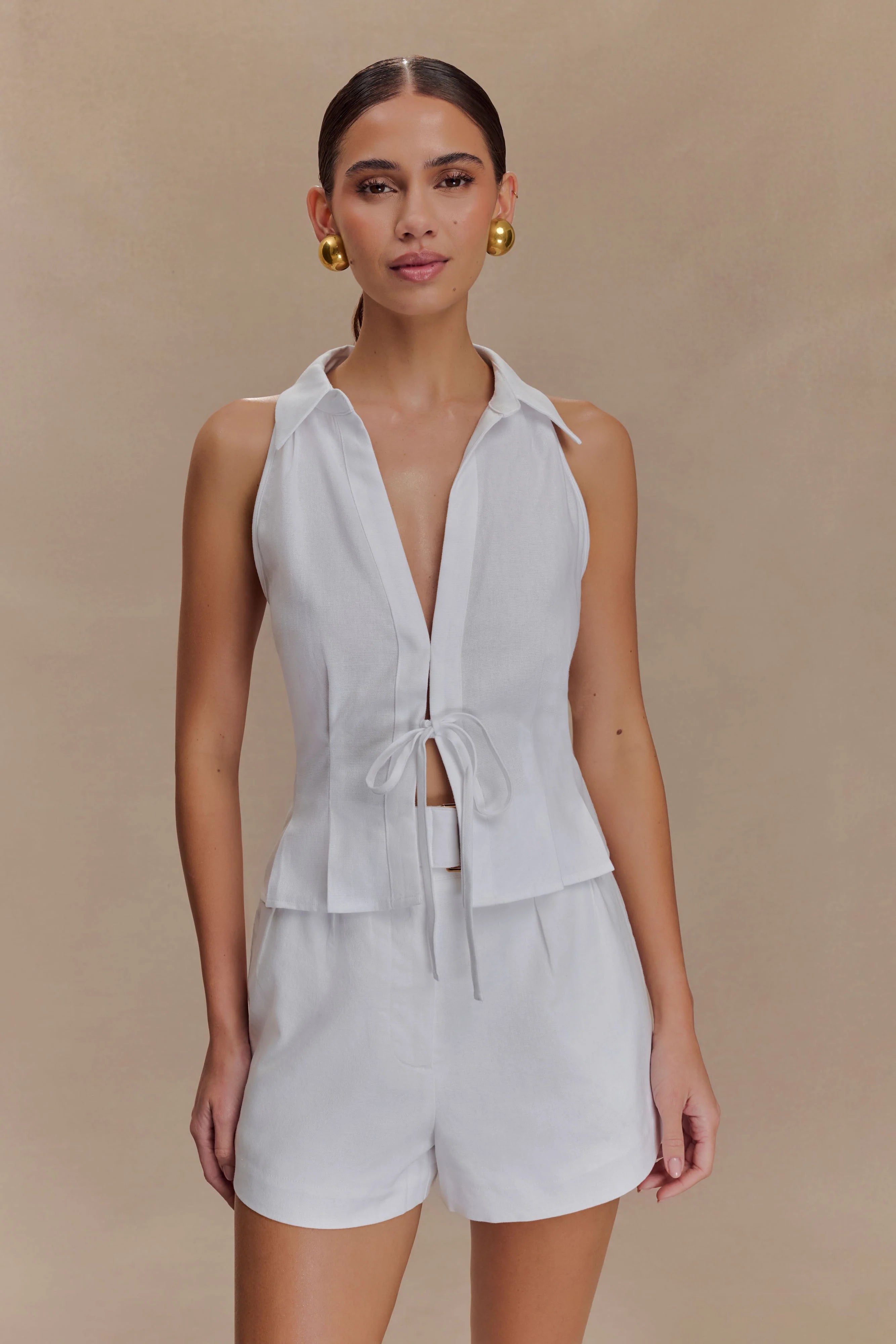Scout Linen Belted Shorts White