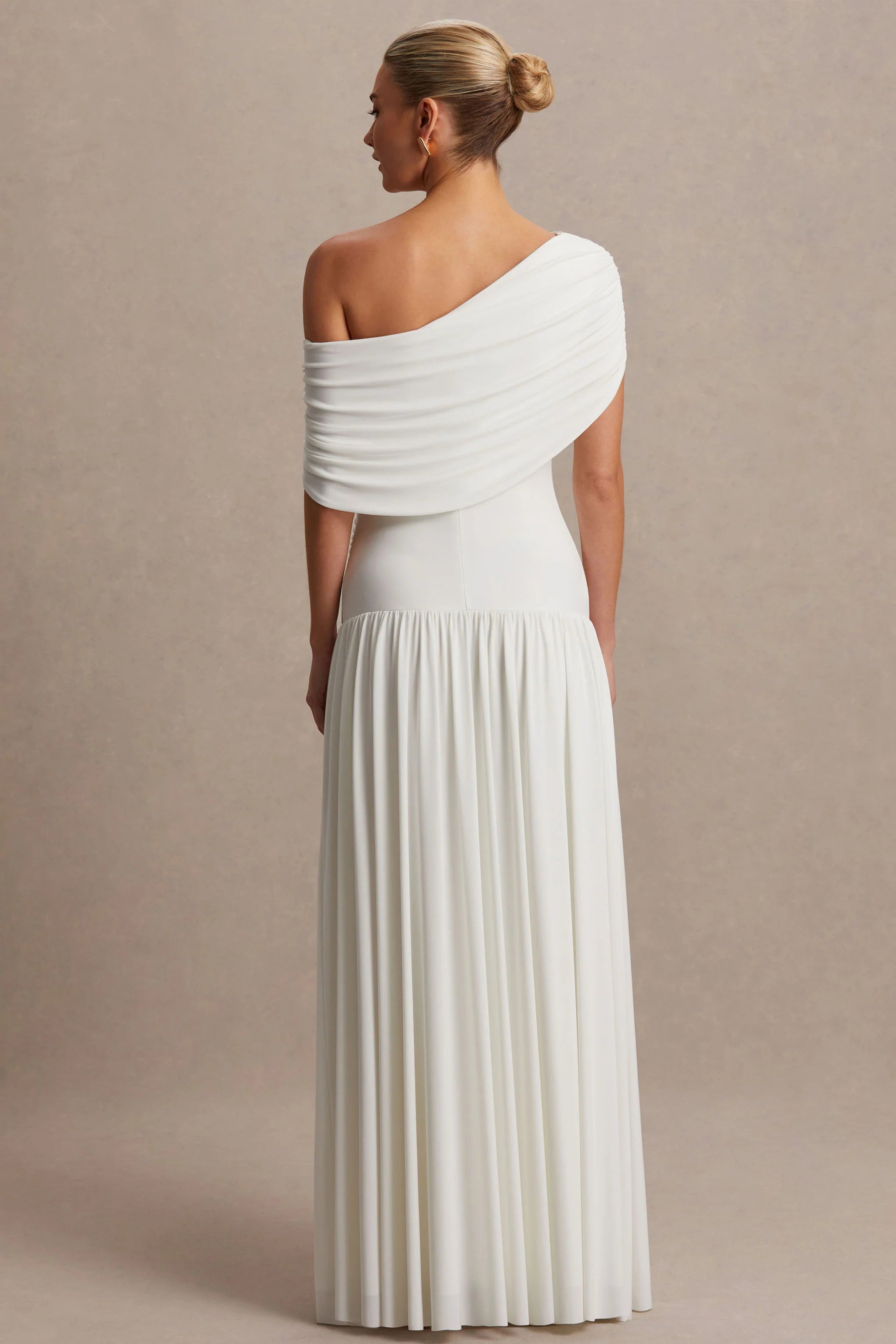 Noah White Asymmetric Neck Maternity Maxi Dress With Drop Waist