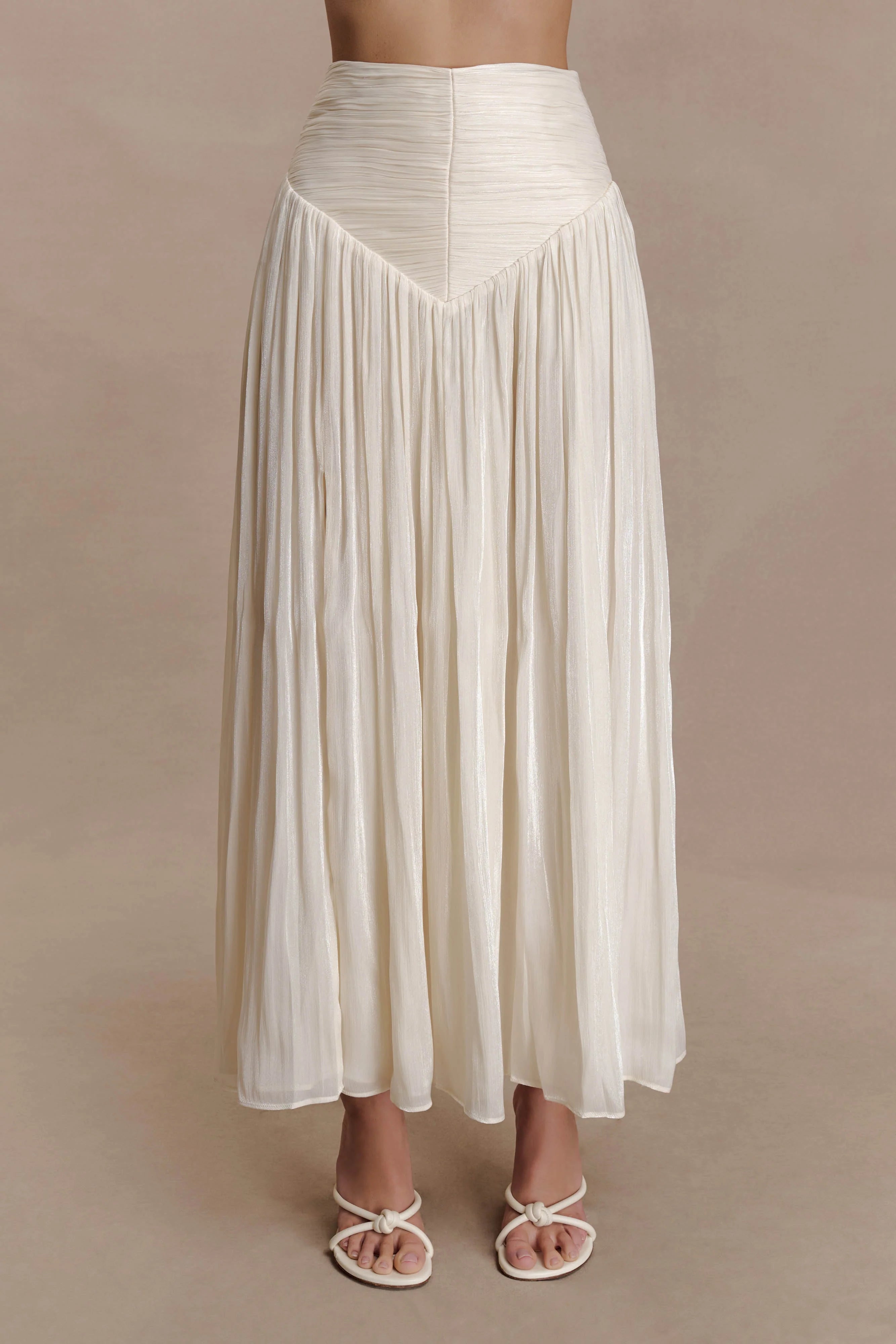 Makena Gathered Midi Skirt Opal White