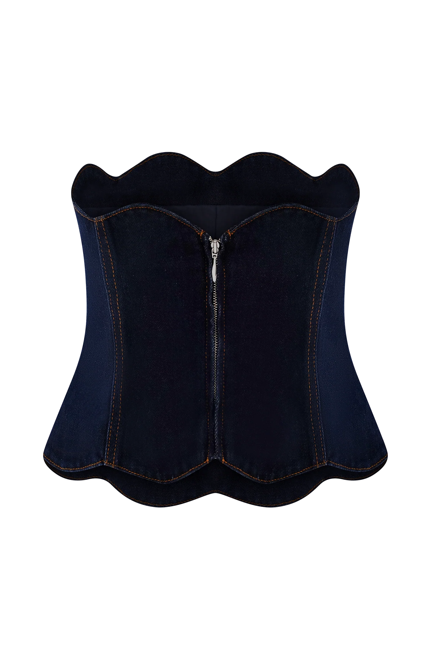 Oakley Strapless Scallop Denim Top Indigo Blue