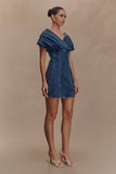 Pascale Off Shoulder Denim Mini Dress Washed Dark Blue