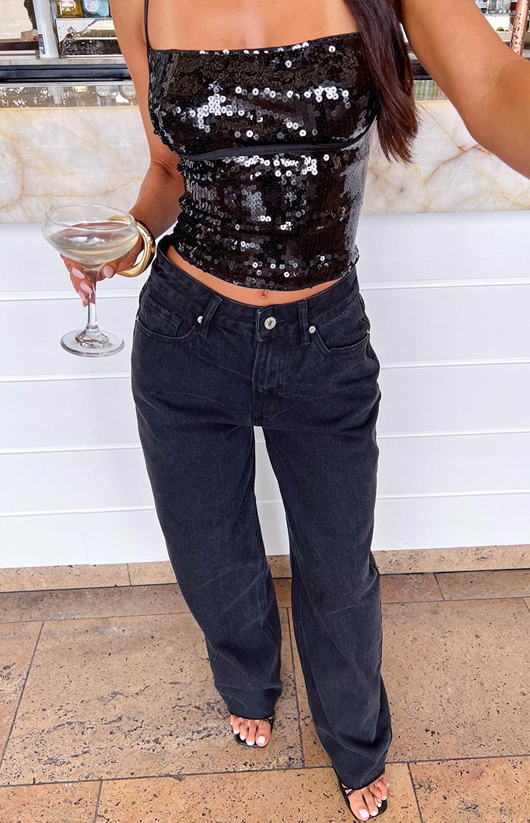 Shes Yours Black Wide Leg Boyfriend Jeans