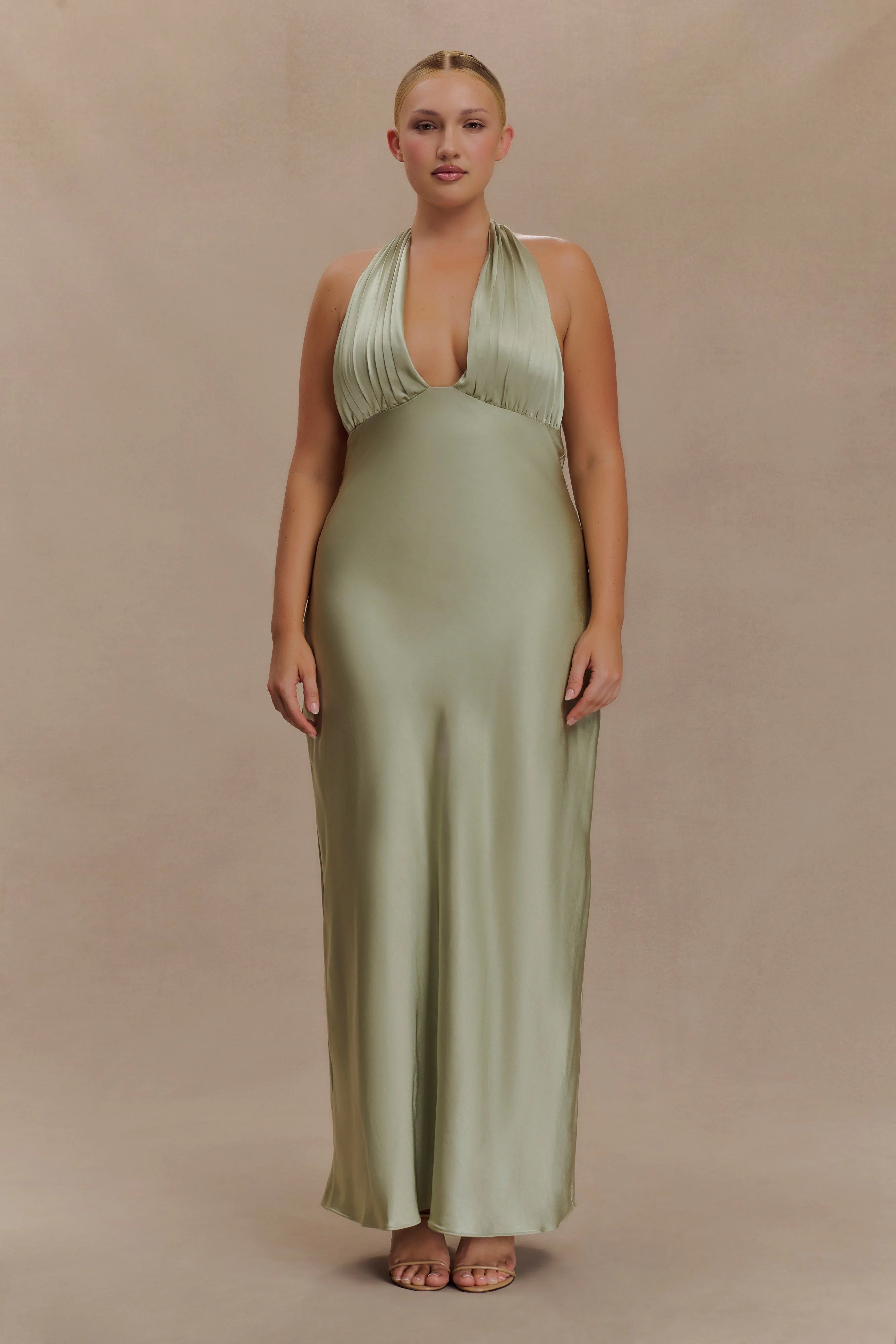 Alice Satin Halter Maxi Dress Sage