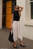 Coralie Asymmetric Satin Midi Skirt Ivory