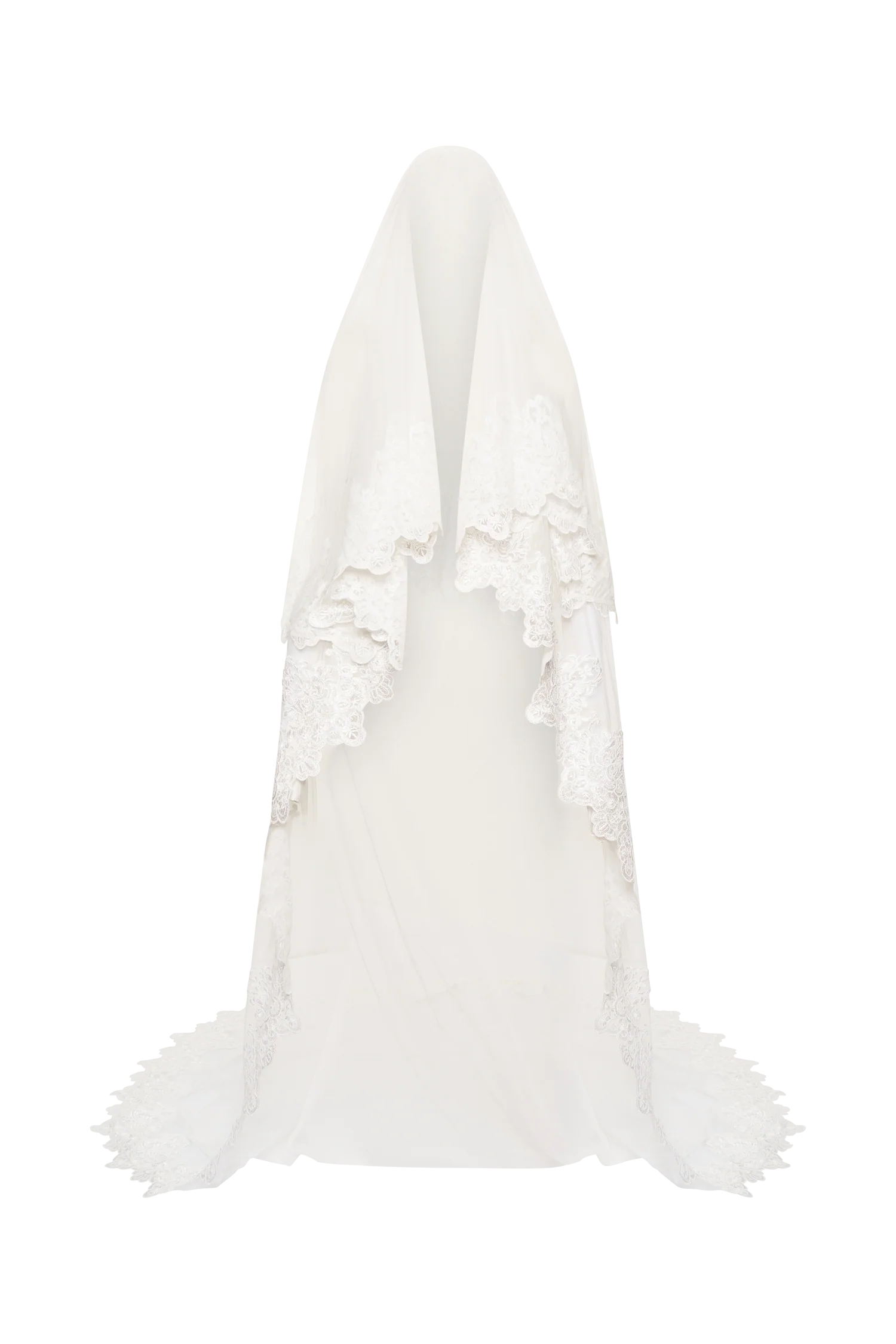 Paulette Lace Trim Veil White