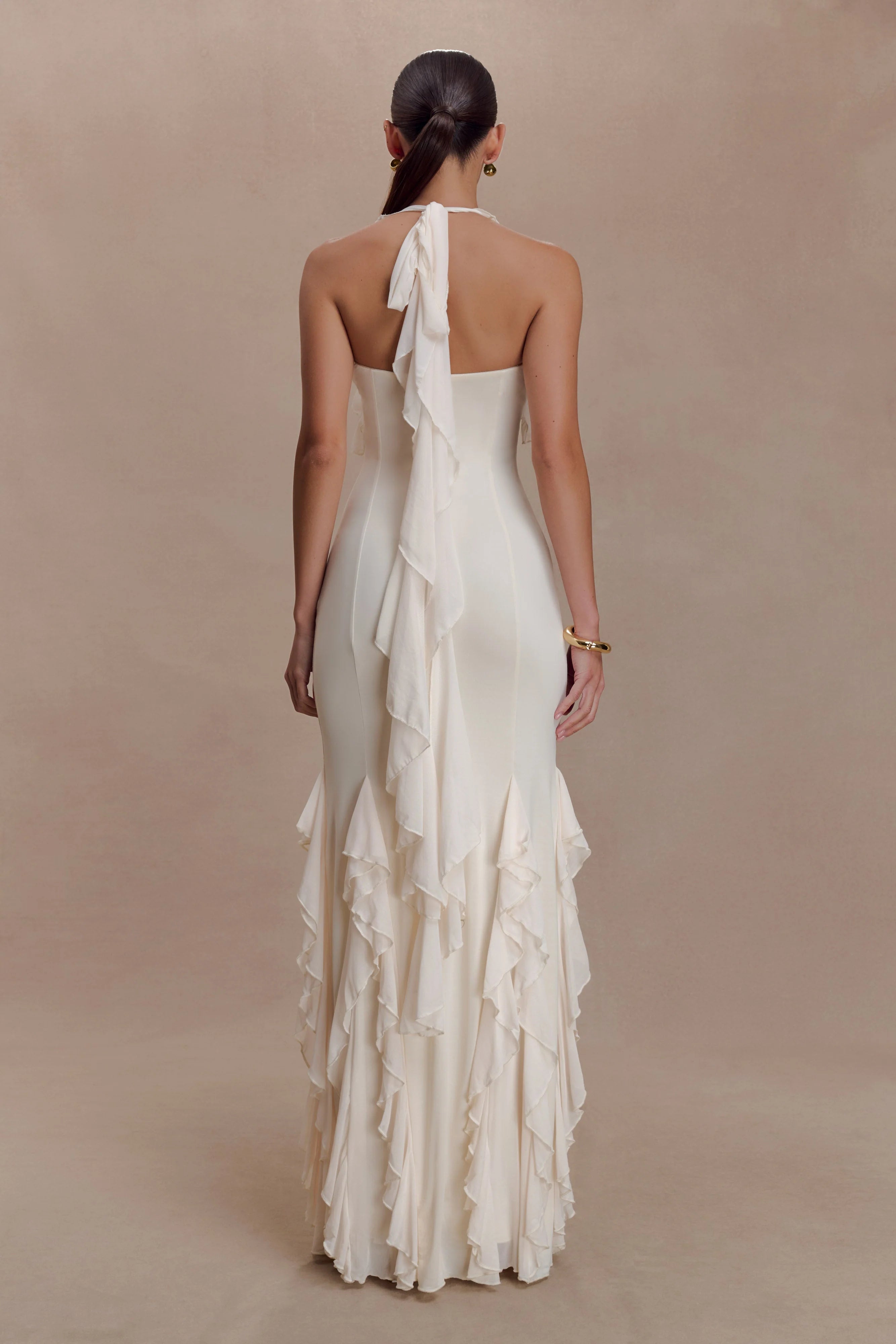 Etta Ruffle Slinky Maxi Dress Ivory