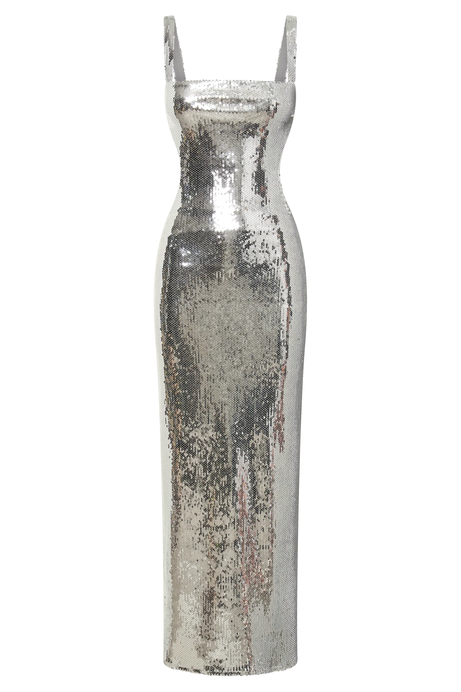 Adoria Sequin Cut Out Maxi Dress Silver
