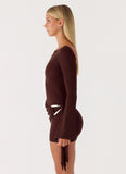 Niella Long Sleeve Wrap Mini Dress Chocolate
