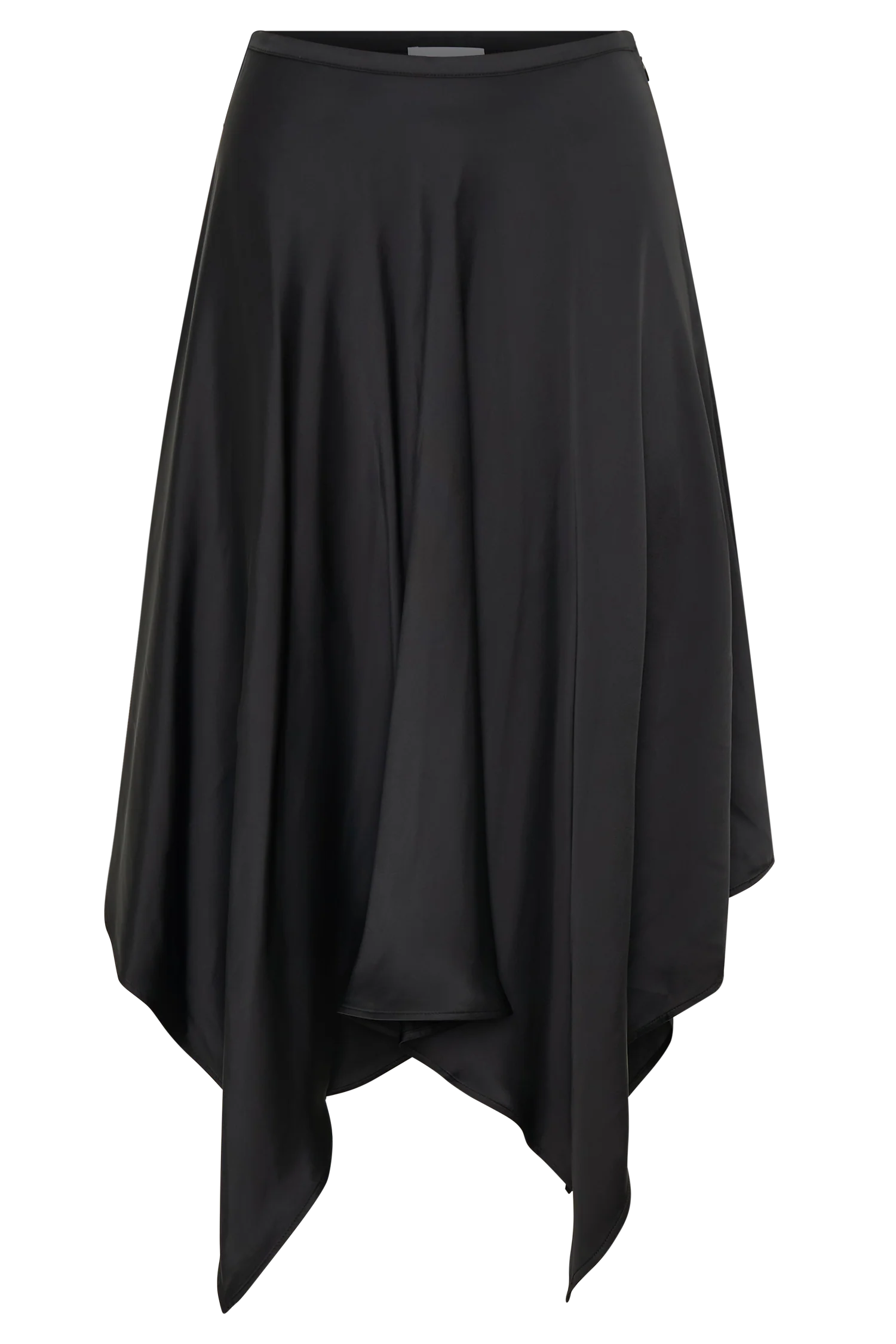 Coralie Asymmetric Satin Midi Skirt Black