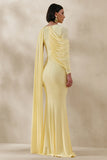 Rubelle Lemon Asymmetric Neck Maxi Dress With Draped Detailing