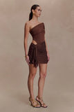 Paisley Slinky And Diamante Mini Dress Chocolate