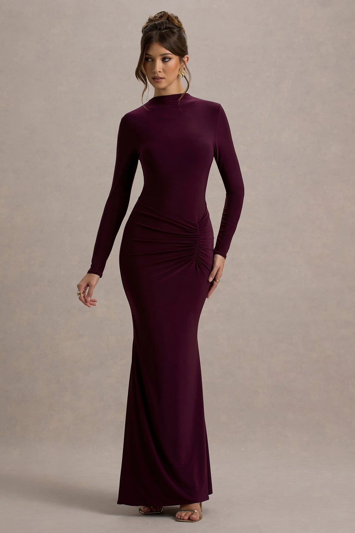 Reid Plum Long Sleeve Gathered Maxi Dress
