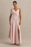 Julieta Baby Pink Asymmetric Neck Maxi Dress With Bow Detail And Open Back