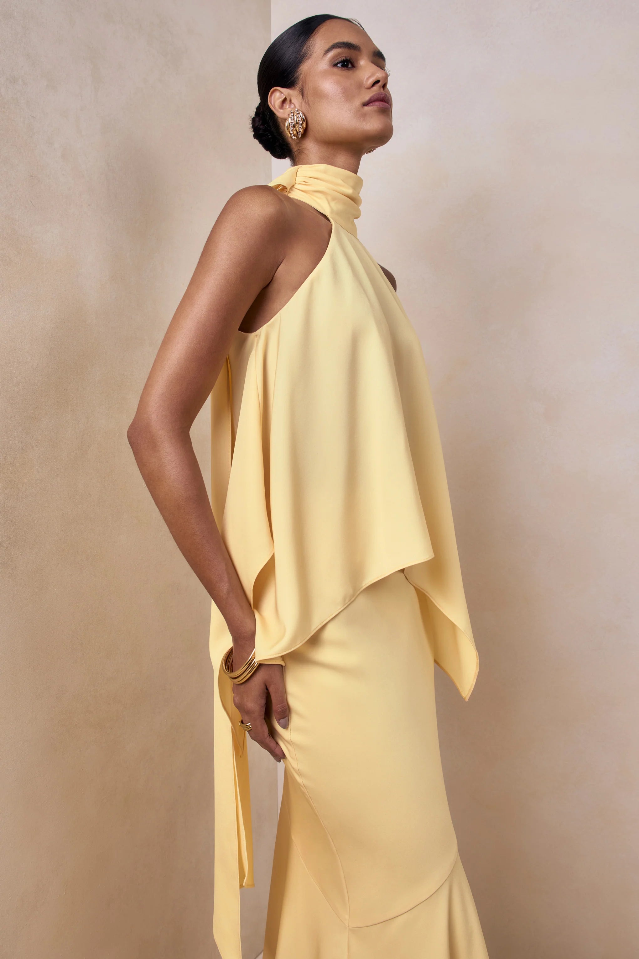 Sancelle Lemon Matte Satin Halter Neck Top
