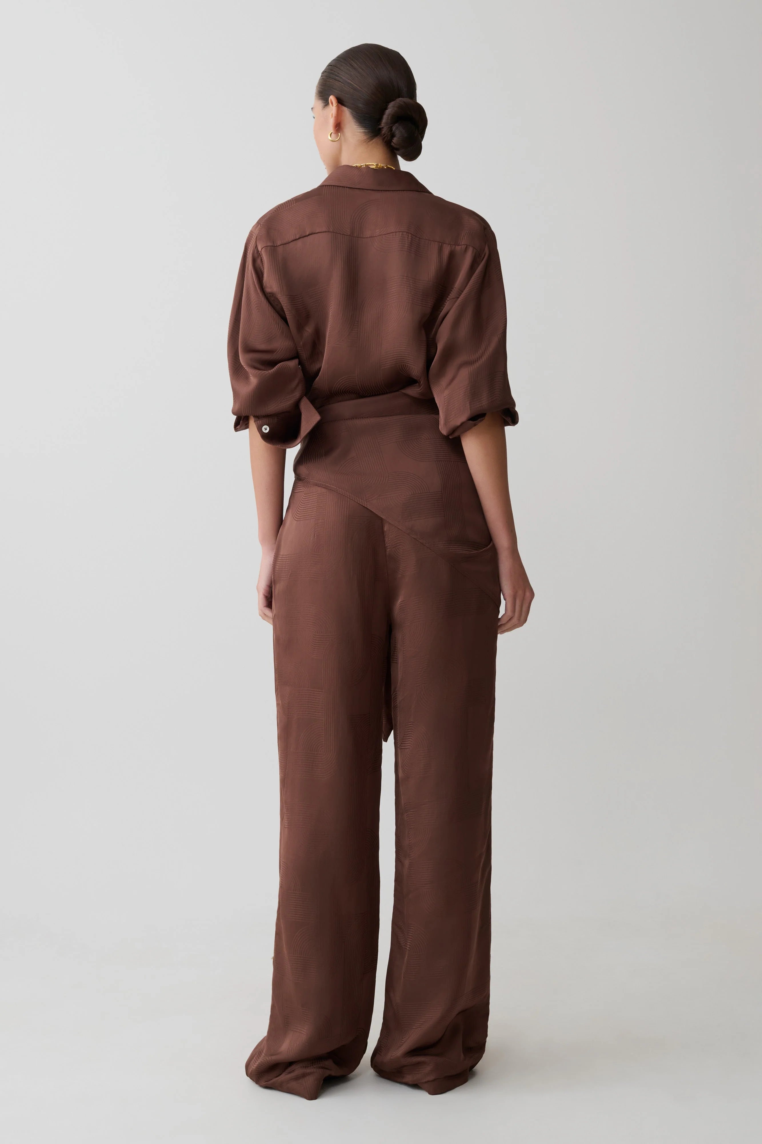 Gia Long Sleeve Satin Shirt Chocolate