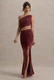 Sena Burgundy Asymmetric Maxi Dress With Cut Out Details
