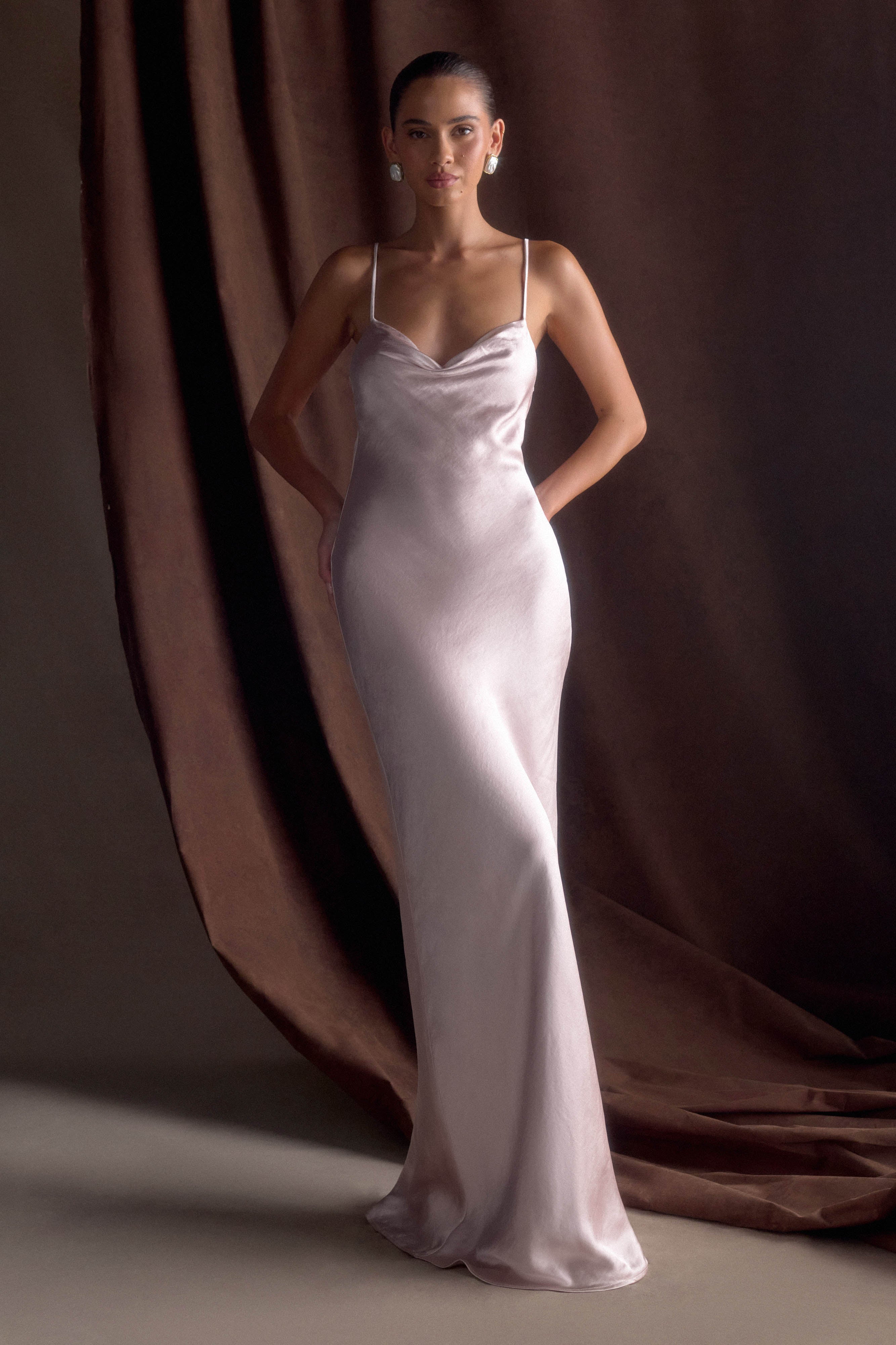 Lilly Sweetheart Satin Maxi Dress Soft Pink