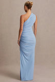 Darcie Powder Blue Asymmetric Neck Maternity Maxi Dress