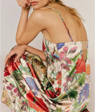 Women Boho Floral Maxi Dress Backless Spaghetti Strap A Line Flowy Summer Vacation Long Dress