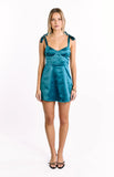 Chrystal Teal Tie Strap Party Mini Dress