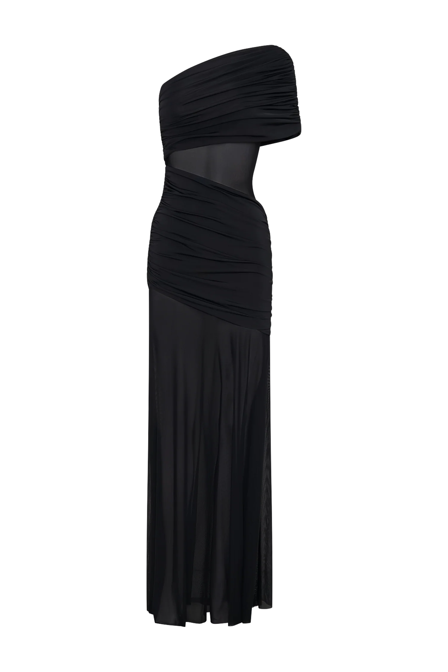 Dallas One Shoulder Mesh Maxi Dress Black