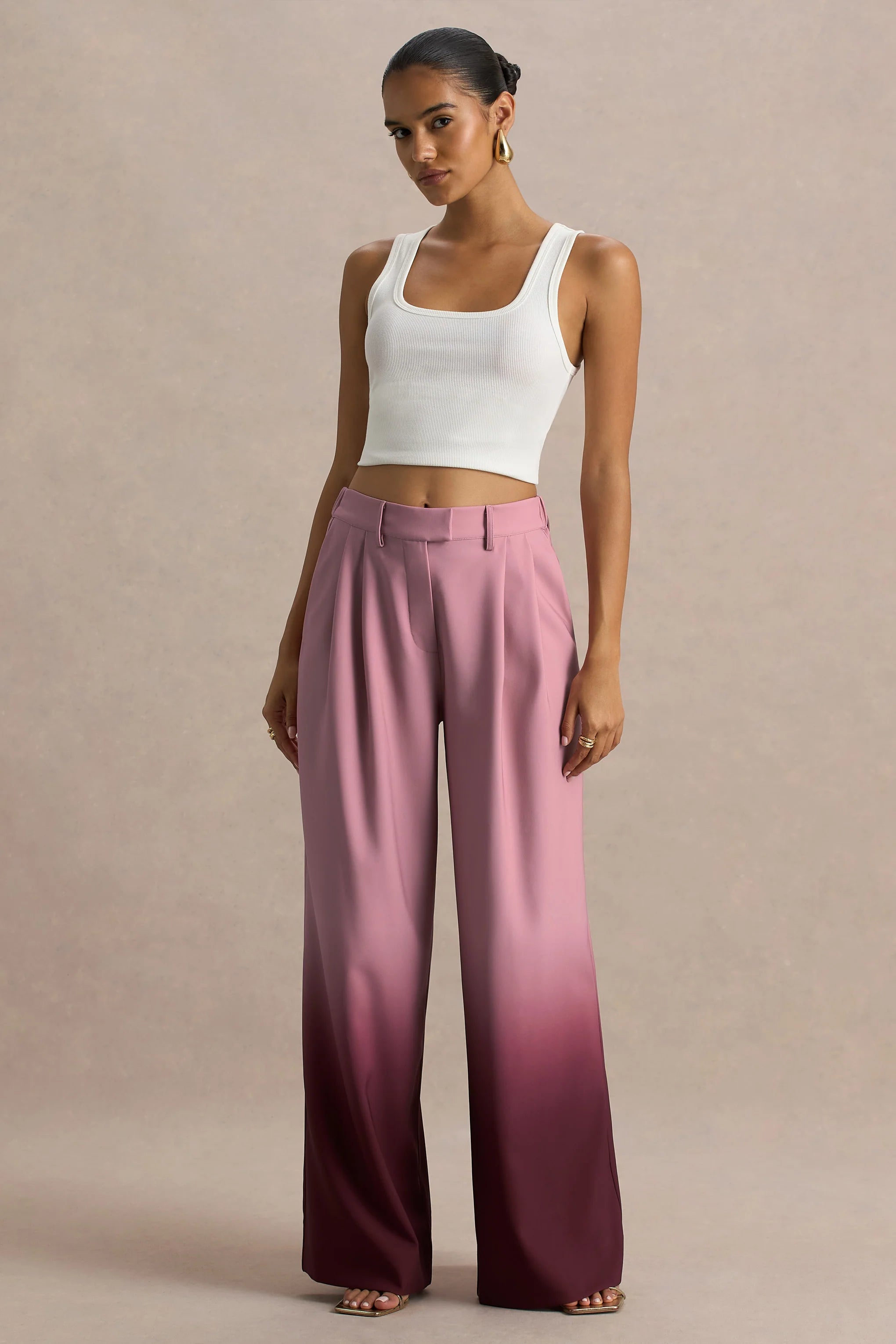 Safia Cherry Ombre Satin Wide Leg Trousers