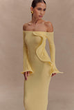 Sandrine Off Shoulder Knit Maxi Dress Lemon