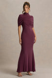 Cleora Burgundy Twist Cape Maxi Dress