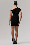 Marci Black Asymmetric Ruched Mini Dress With Sash