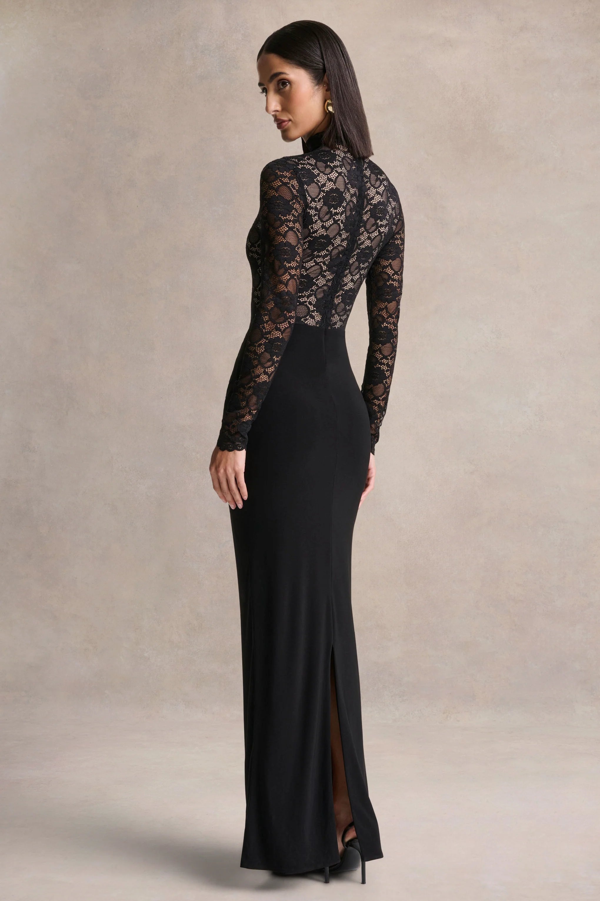 Justina Black High Neck Maxi Dress With Gathered Detailing