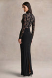 Justina Black High Neck Maxi Dress With Gathered Detailing