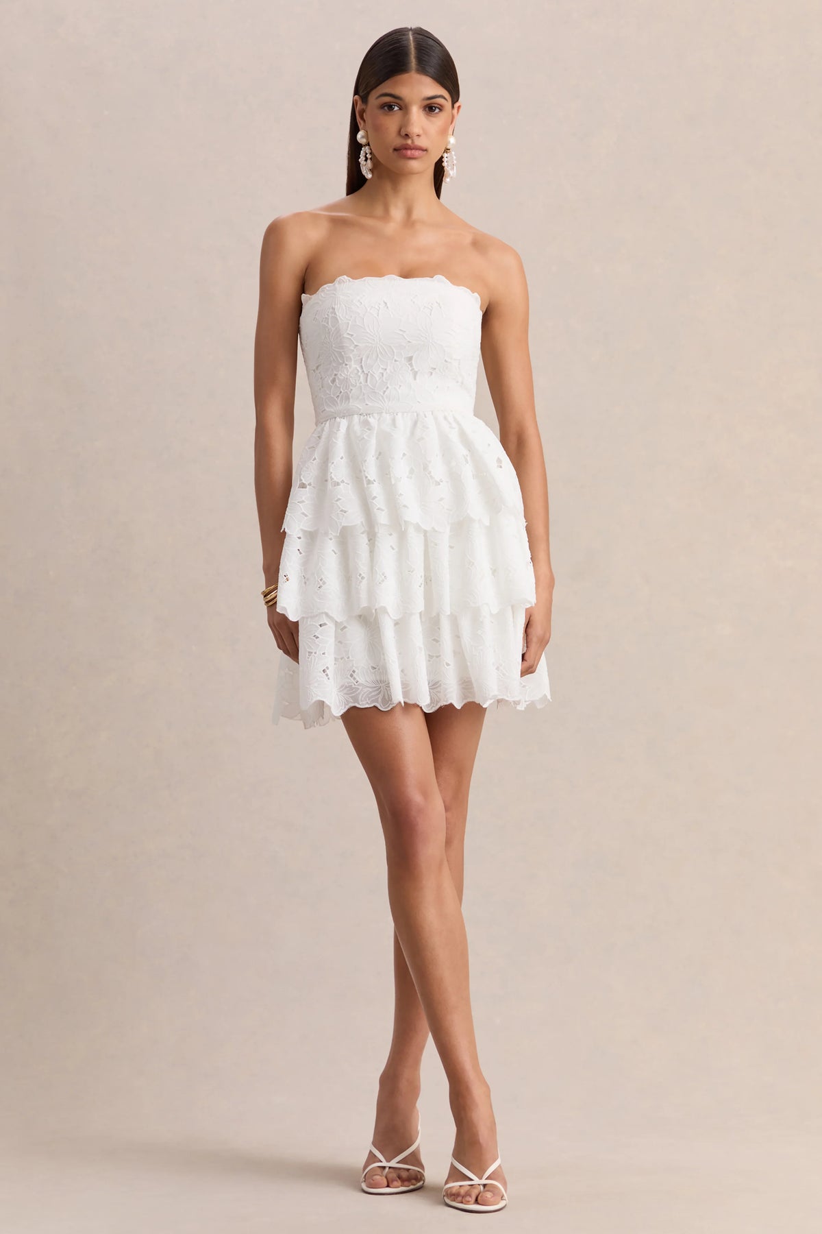 Winona White Lace Square Neck Mini Dress With Ruffled Detailing