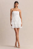 Winona White Lace Square Neck Mini Dress With Ruffled Detailing