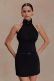 Emilia Beaded Neck Halter Top Black